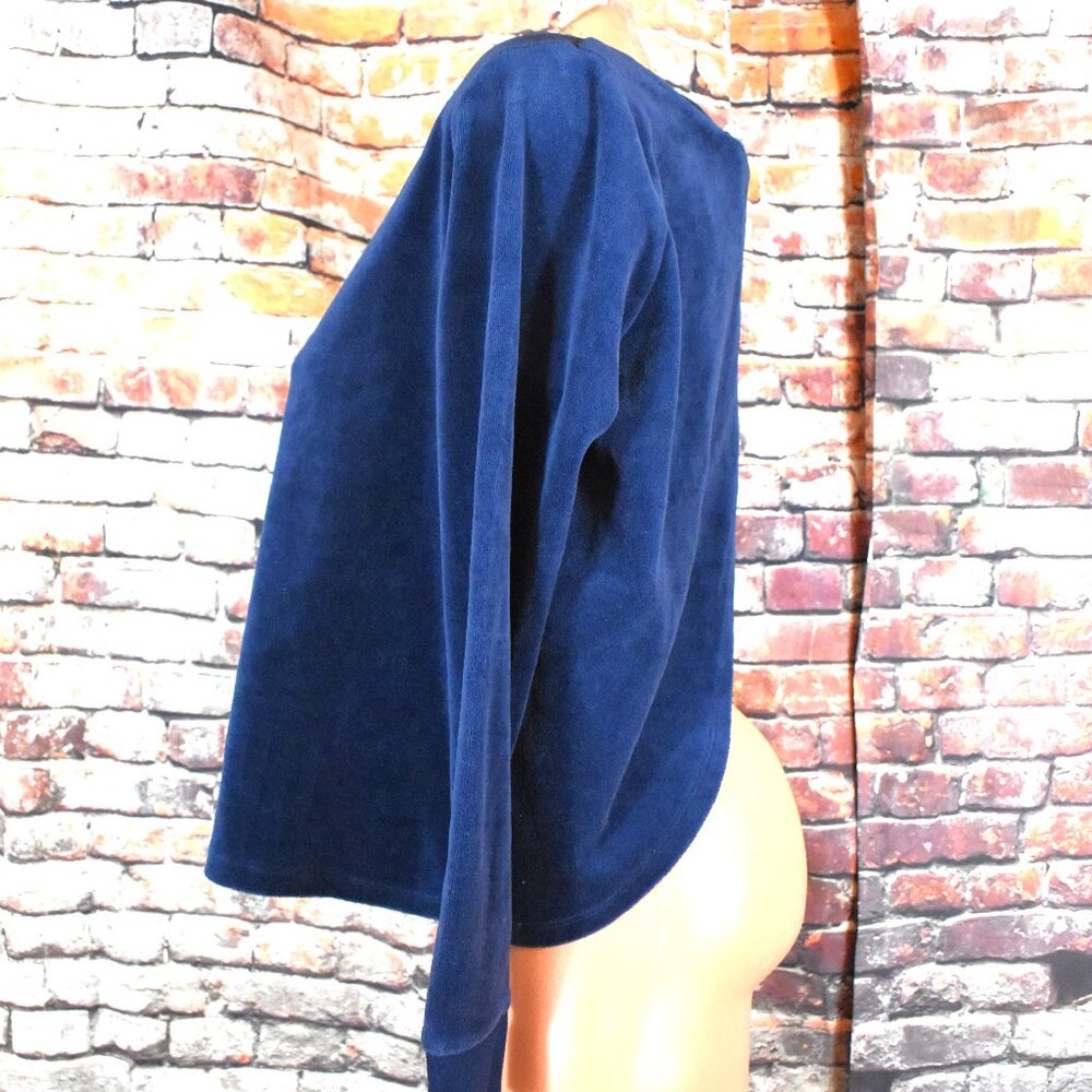 Victorias Secret Medium Crushed Velvet Sweater Open Back Navy Blue Pullover - Picture 8 of 10